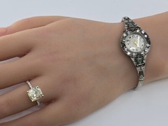 Important Deco Black, Starr & Frost Platinum Diamond Emerald Bracelet Wristwatch