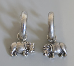 Vintage Sterling Silver Carol Felley Chunky Hippo Hoop Statement Earrings Africa