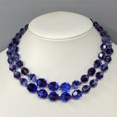 VTG Marvella Czech Glass Beaded Necklace Cobalt Blue Purple Coated Stunning 15″