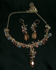 Vintage Tiger’s Eye Necklace/Earring Set-Demi Parure Signed Avon NR-Fall Colors