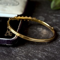FABULOUS ANTIQUE VICTORIAN ENGLISH 15K GOLD GARNET COILED SNAKE BANGLE 1891