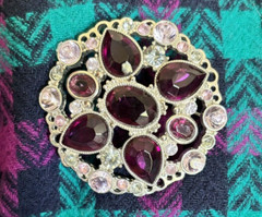 Lauren Conrad Brooch Pin Purple Pink Stones Bezel Silver Tone Well Made Jewelry