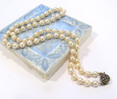 Vintage AKOYA Cultured PEARL Hand-knotted NECKLACE 6mm Sterling Silver 17.75″
