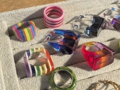 40+ Vintage Bakelite Lucite Etc plastic ring collection! Many sizes & designs!