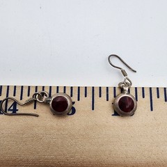 VTG 925 Mexico Sterling Silver Red Jasper Inlay Circle Dangle Drop Earrings 5g