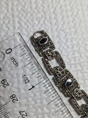 Vintage Sterling 925 Bracelet Marcasite & Onyx Stones Signed MRF 6.75in