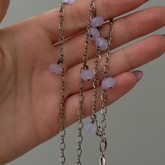 Vintage 925 Sterling Silver Purple AB Crystal Beaded Chandelier Dangle Necklace