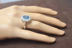 Vintage 18K White Gold Engagement Ring 2.84ct. Natural Teal Blue Sapphire Oval