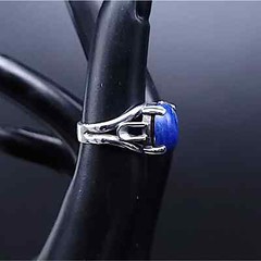Vintage Sterling Silver Blue Sodalite Cabochon Solitaire Openwork Ring, size 4