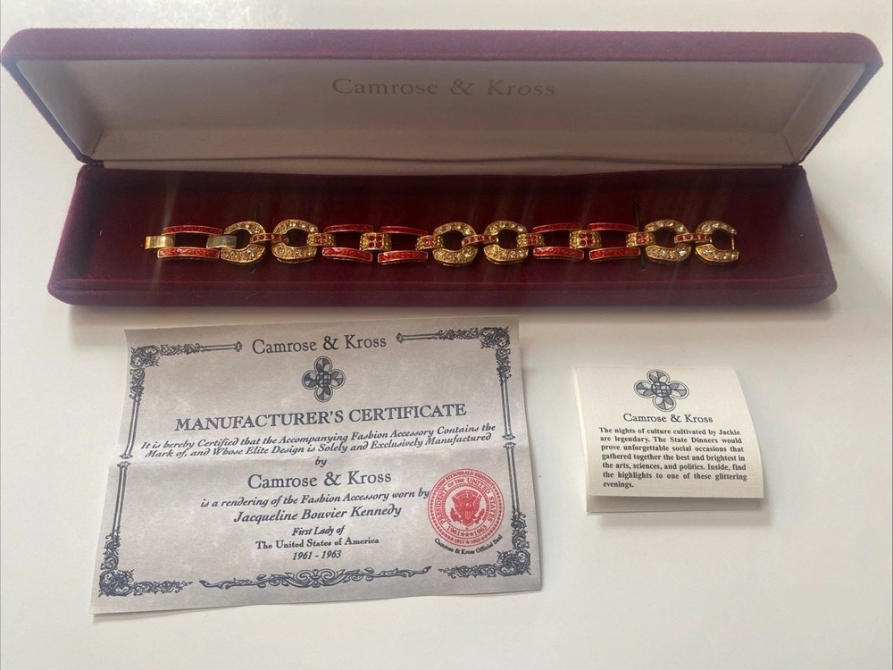 Camrose & Kross Jackie Kennedy Equestrian Red Enamel & Rhinestone Link Bracelet
