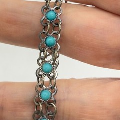 Vintage Bracelet Blue Stones Silver Tone Loop Chain 6.75 Inches