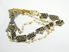 Vintage Unbranded Goldtone Faux Pearl and Carnelian Costume Bracelet
