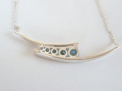 Vintage Sterling Silver 925 Natural Heated Blue Topaz Channel Set Necklace 18″