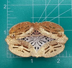 VTG Art Deco Style Brooch 2.5in Two Tone Filigree Domed Openwork Heavy 3D Estate