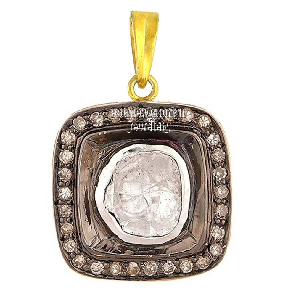 0.66ctw Genuine Old Mine Rose Antique Cut Diamond Silver Vintage Pendant Jewelry