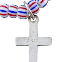 Vintage Red White & Blue Patriotic Sterling Silver 925 Cross Necklace 15″