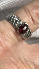 Garnet Sterling Silver 0.925 CABOCHON 1/4” N to S Vintage BAND RING size 7
