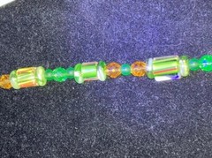 Gorgeous Vintage Necklace And Bracelet Green Glass Beads Sterling Clasps Glows