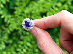1.94Ct Basaltic Sapphire and 1.07Ct Diamond Platinum Ballerina Ring Circa 1970