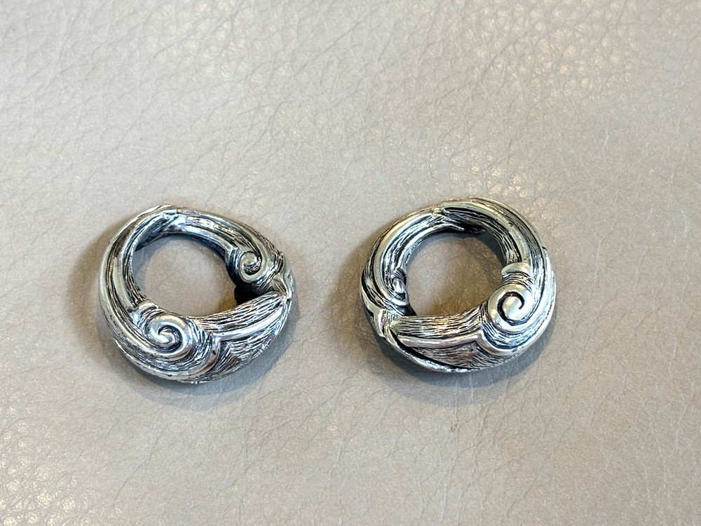 Vintage Signed Tortolani Hinged Clip On Earrings Silver Tone