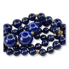 Vintage Graduated Lapis Lazuli and 14KT Gold Beads Clasp Necklace 17.75 Inches