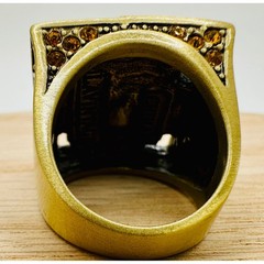 LA Vintage Green Orange Crystal Celtic Square Statement Ring Gold Tone Size 6