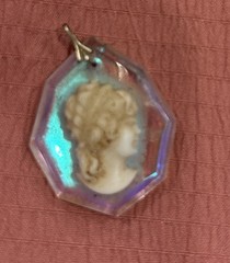 Vintage Cameo Iridescent Lucite blue Hexagon Shape Pendant