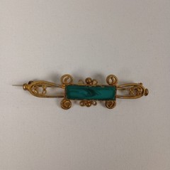 Antique Victorian Revival Turquoise Glass Bar Brooch Open C Clasp 2-1/4″