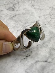 Vintage Estate Old Taxco Mexican Sterling Silver Malachite Signed Cuff Bracelet