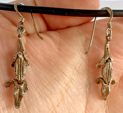 Vtg Alligator 925 Sterling Silver Articulated Dangle Earrings ~1.5 Inches Long