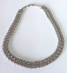 Vintage D’VER’S N.Y. 2-Strand Silver-tone Necklace w/ Square Rhinestones 15″