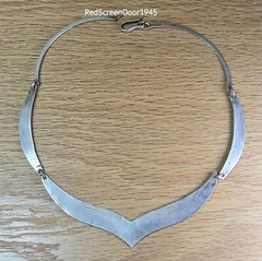 Modernist Albalone & Resin Metal Necklace Vintage 1980s Alpaca Alloy