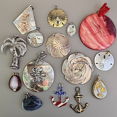 Vintage Mother of Pearl Pendant Lot of 15 Beach Shell Anchor Palm Tree