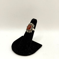 Vintage Art Deco STERLING SILVER Orange Carnelian Stone Marcasite Ring Size 4.25