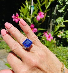 Estate 10.5ct Tanzanite Diamond Baguette Engagement Ring Platinum