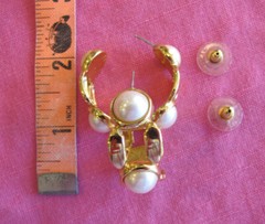 Monet Earrings~REDUCED BIG HOOPS~Gold Tone~FX Pearl~Vintage~PIERCED~FREE H