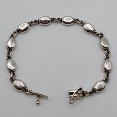 Vintage Sterling Silver Oval Puffed Link Bracelet 7.5 Inch Modernist Jewelry 925