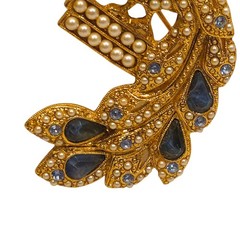 Vintage Style Elegant Rhinestone & Faux Pearl Peacock Bird Brooch Goldtone