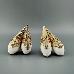 Vintage Napier Earrings Gold Tone Filigree Cap White Bead Tall Climber 1950s