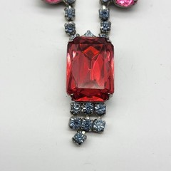 Stunning Vintage Rhinestone Necklace Pink Blue stones unsigned estate pinup