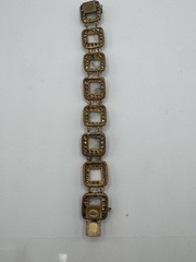 Vintage CZECHO Czech Faux Turquoise Glass Filigree Panel Bracelet 7.5”