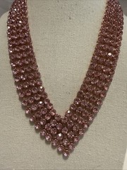Pink Rhinestone Vee Statement Necklace Rose Gold Tone 18”