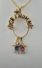 Vintage Goldtone GRANDMA Charm Holder 2 Children Charms Pendant Necklace
