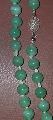 Vtg Chinese Export Peking Glass Necklace 28.5″ Swirled Faux Jade Silver Clasp