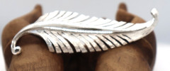 Vintage Silver-Tone Textured Feather Brooch Satin Finish 3.5 Inches Long