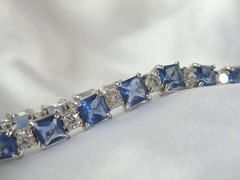 Sterling Silver 925 Simulated Large Sapphire Tennis Bracelet 7.5″