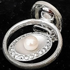 Vintage Theda 925 Sterling Silver Faux Pearl Pendant And Matching Size 6 Ring 💍