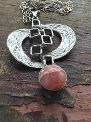 Mid century modern Silver thulite Norway Pendant vtg Norwegian 2700