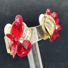 Vintage 80s 90s Stefanie Somers Red Rhinestone Clip On Earrings NOS
