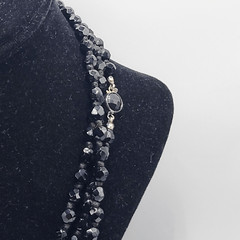 Vintage 40s Faceted Black Jet Long Strand Necklace 56in Made in Austria